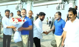 రాహుల్ గాంధీకి ఘన స్వాగతం పలికిన రేవంత్ రెడ్డి