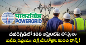 పవర్‌గ్రిడ్‌లో 188 అప్రెంటిస్ పోస్టులు: ఐటీఐ, డిప్లొమా, డిగ్రీ  చేసినోళ్లకు మంచి ఛాన్స్ !