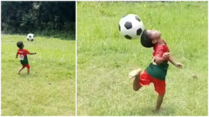 Viral Video: అబ్బబ్బా.. ఏం టాలెంట్! గాల్లోనే ఫుట్‌బాల్‌తో మ్యాజిక్ చేసిన బాలుడు