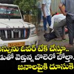 బస్సును ఓవర్ టేక్ చేస్తూ బీన్స్ లోడుతో వెళ్తున్న బొలెరో బోల్తా.. జనాలపైకి దూసుకెళ్లడంతో..