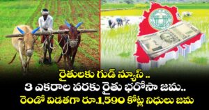 రైతులకు గుడ్ న్యూస్ ..3 ఎకరాల వరకు రైతు భరోసా జమ.. రెండో విడతగా రూ.1,590 కోట్ల నిధులు జమ